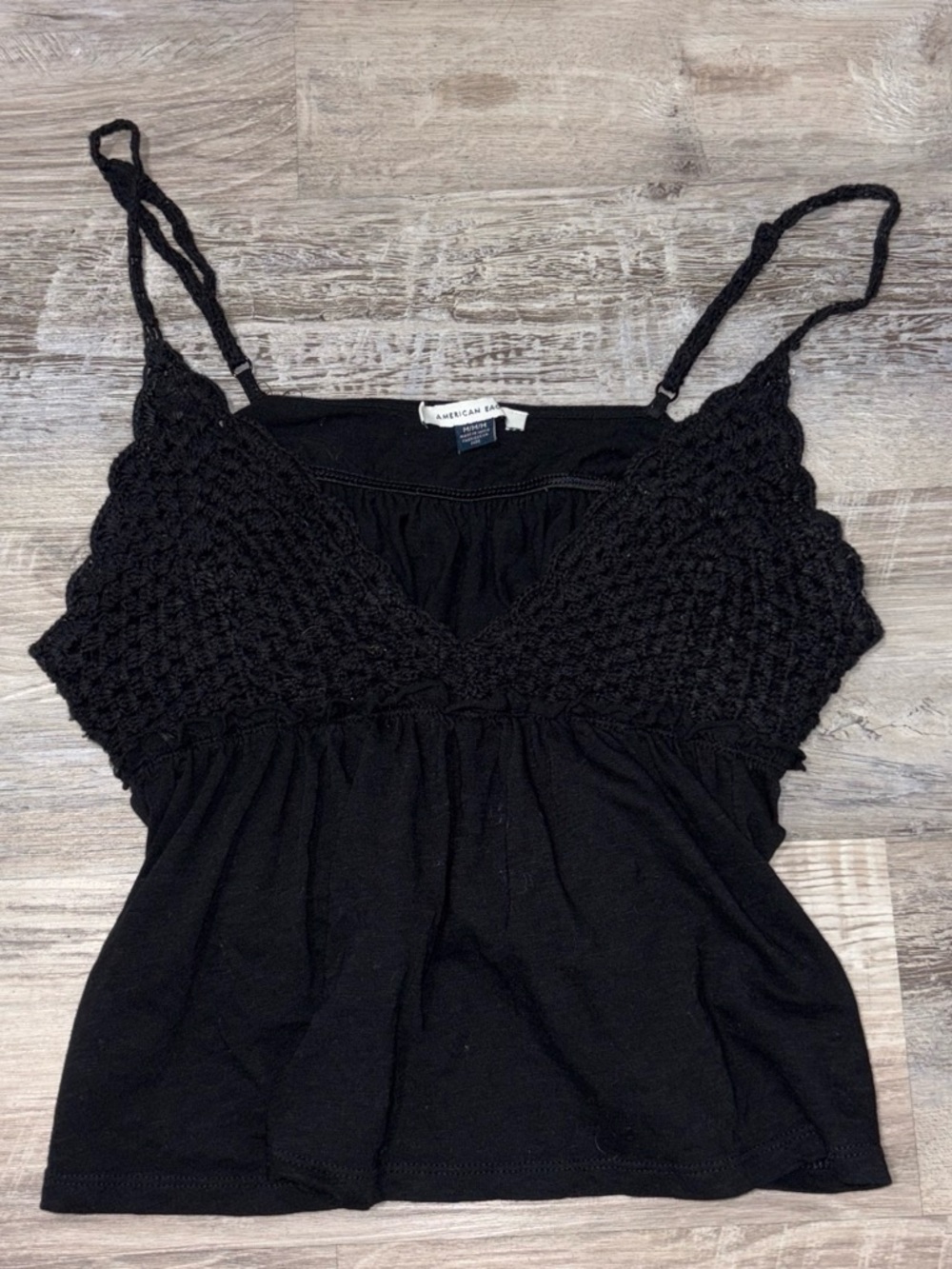 American Eagle Outfitters Black Crochet-Detail baby doll top